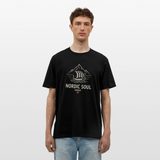 NORDIC SOUL – Norwegisches Wikinger-Langschiff Fjord T-Shirt - Schwarz