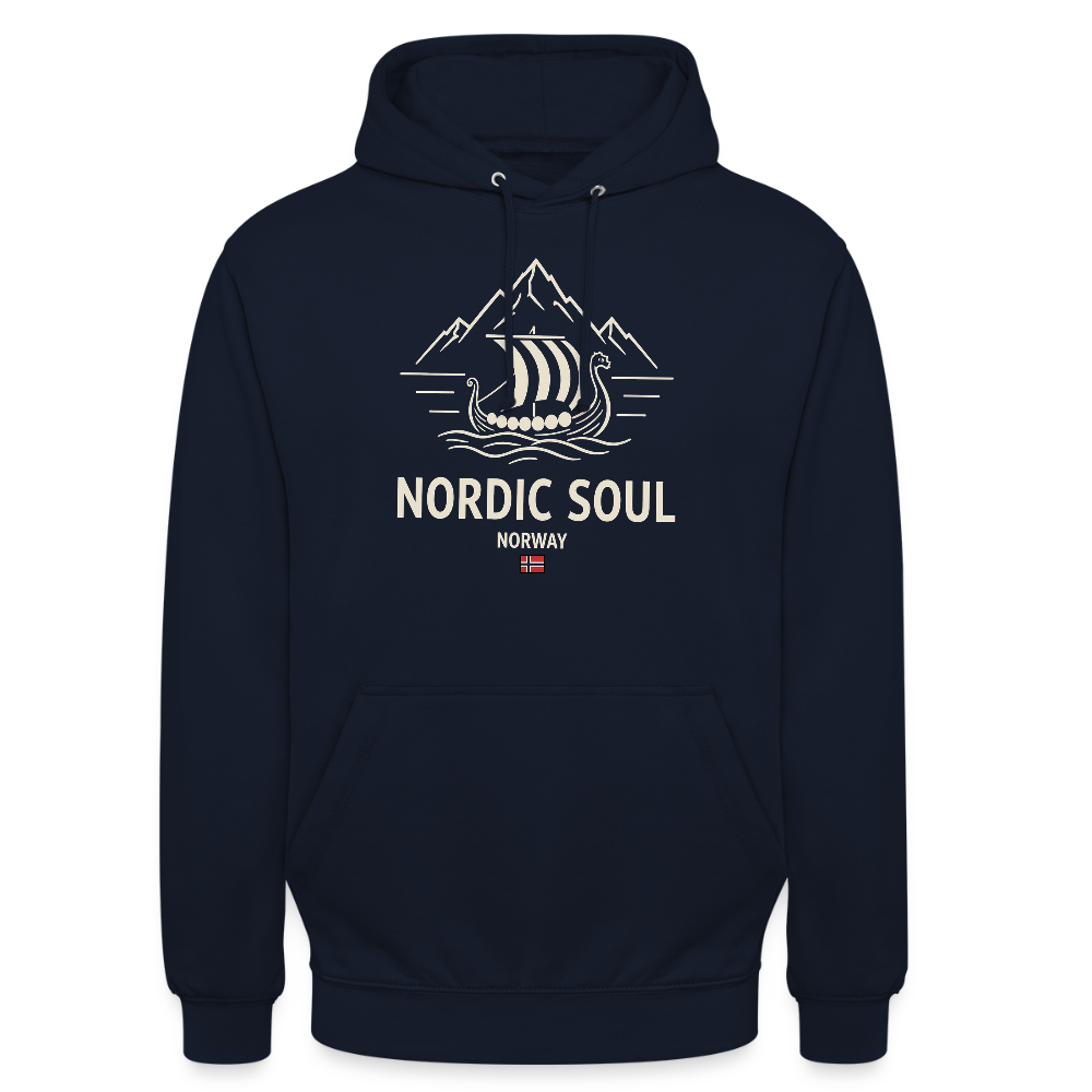 NORDIC SOUL Unisex Hoodie | Wikinger Reise Kapuzenpullover | Outdoor-Sweatshirt Norwegen - Navy