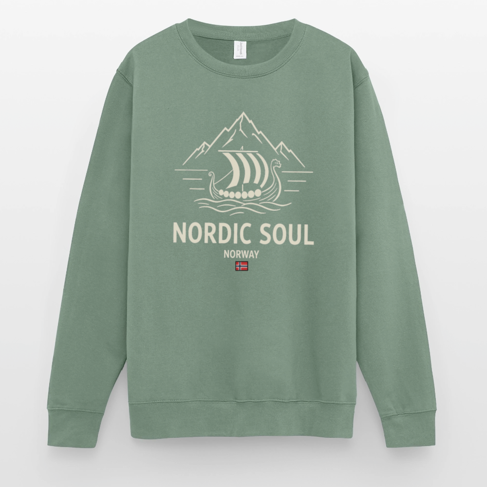 NORDIC SOUL Unisex Pullover | Skandinavien Sweatshirt | Wikinger Fjord Design - Graugrün