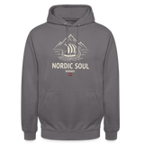 NORDIC SOUL Unisex Hoodie | Wikinger Reise Kapuzenpullover | Outdoor-Sweatshirt Norwegen - Mittelgrau