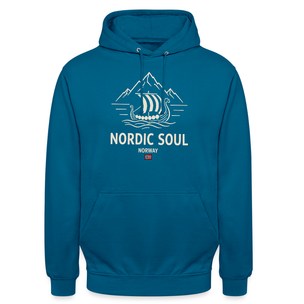 NORDIC SOUL Unisex Hoodie | Wikinger Reise Kapuzenpullover | Outdoor-Sweatshirt Norwegen - Tiefseeblau