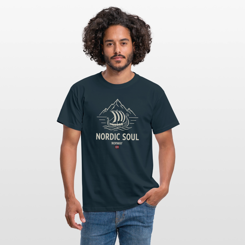 NORDIC SOUL – Norwegisches Wikinger-Langschiff Fjord T-Shirt - Navy