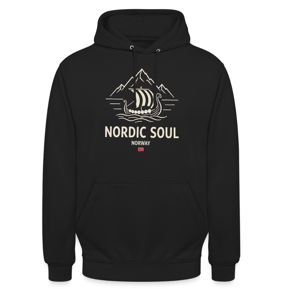 NORDIC SOUL Unisex Hoodie | Wikinger Reise Kapuzenpullover | Outdoor-Sweatshirt Norwegen - Schwarz