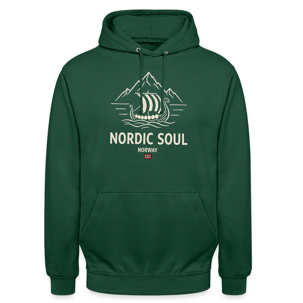 NORDIC SOUL Unisex Hoodie | Wikinger Reise Kapuzenpullover | Outdoor-Sweatshirt Norwegen - Flaschengrün
