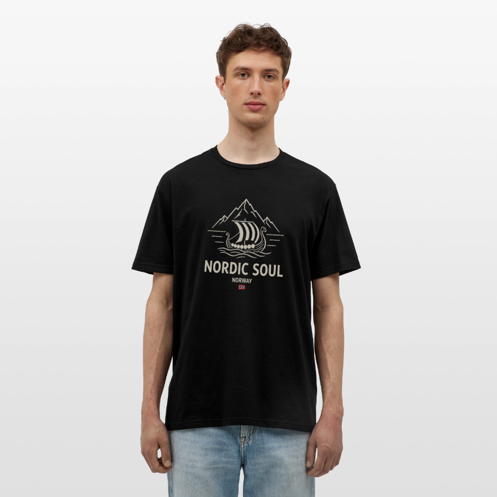 NORDIC SOUL – Norwegisches Wikinger-Langschiff Fjord T-Shirt - Schwarz