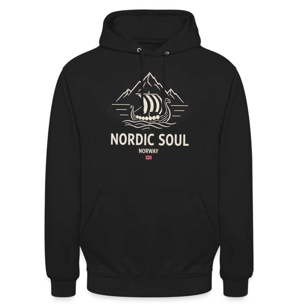 NORDIC SOUL Unisex Hoodie | Wikinger Reise Kapuzenpullover | Outdoor-Sweatshirt Norwegen - Schwarz