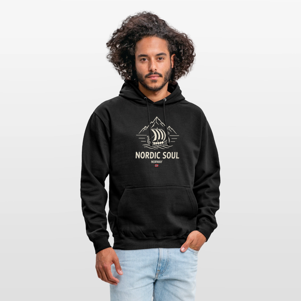 NORDIC SOUL Unisex Hoodie | Wikinger Reise Kapuzenpullover | Outdoor-Sweatshirt Norwegen - Schwarz