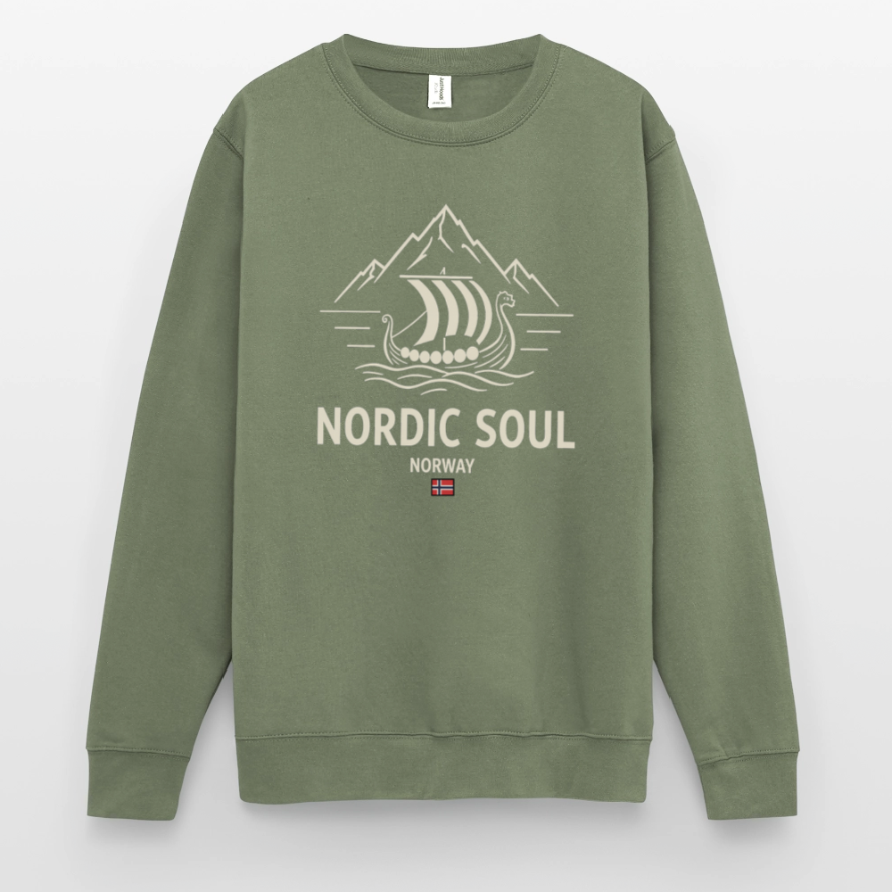 NORDIC SOUL Unisex Pullover | Skandinavien Sweatshirt | Wikinger Fjord Design - Armeegrün