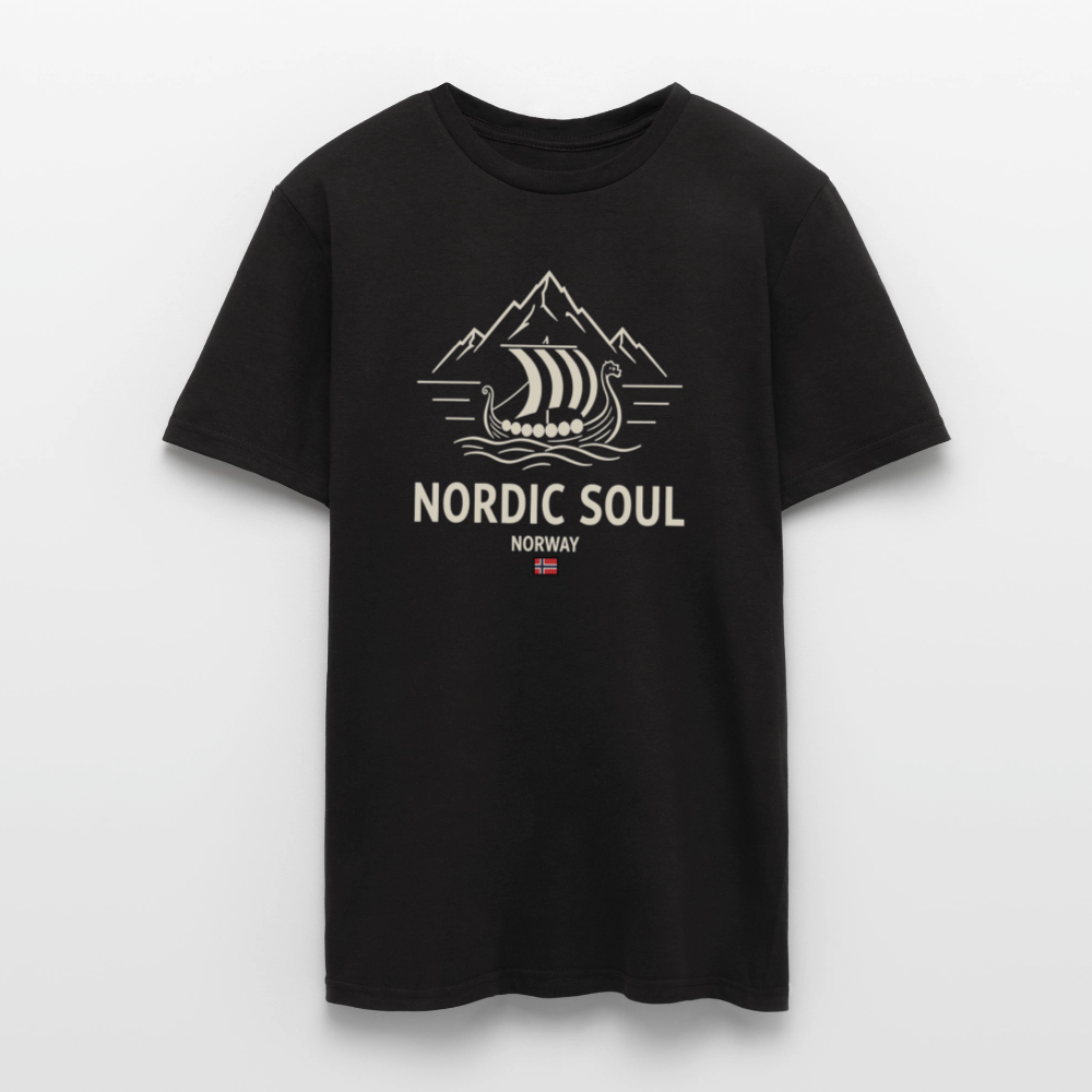 NORDIC SOUL – Norwegisches Wikinger-Langschiff Fjord T-Shirt - Schwarz