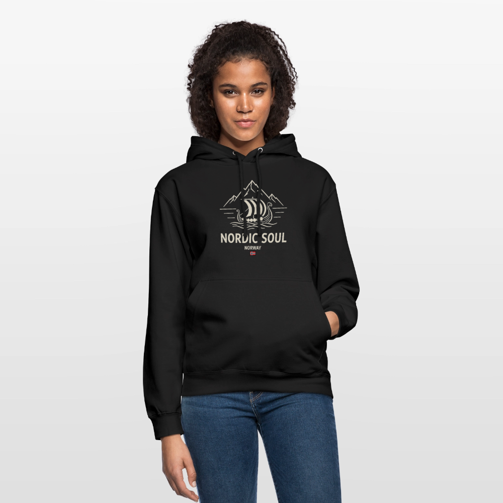 NORDIC SOUL Unisex Hoodie | Wikinger Reise Kapuzenpullover | Outdoor-Sweatshirt Norwegen - Schwarz
