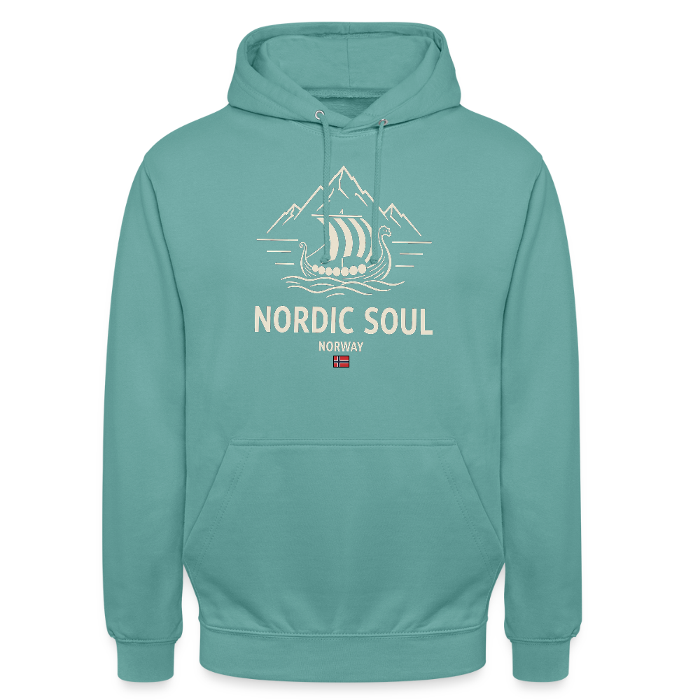 NORDIC SOUL Unisex Hoodie | Wikinger Reise Kapuzenpullover | Outdoor-Sweatshirt Norwegen - Pastelltürkis