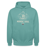 NORDIC SOUL Unisex Hoodie | Wikinger Reise Kapuzenpullover | Outdoor-Sweatshirt Norwegen - Pastelltürkis