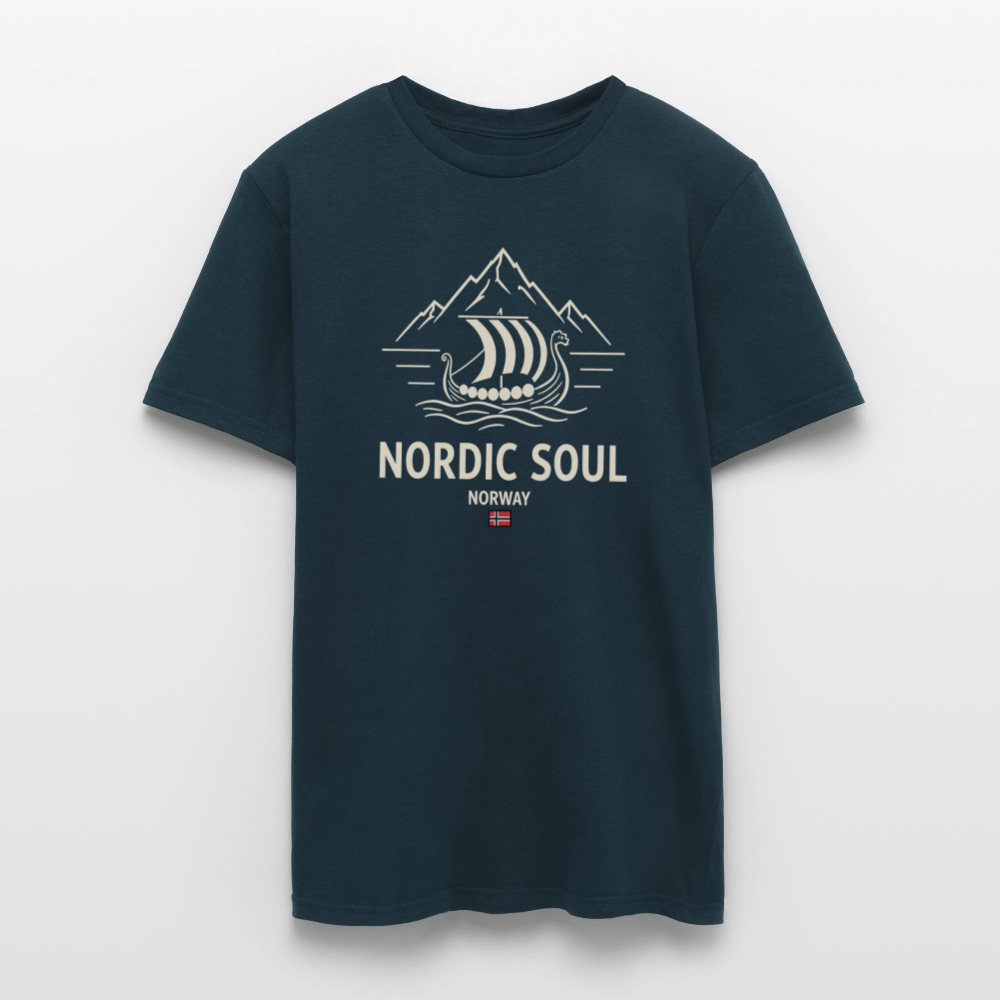 NORDIC SOUL – Norwegisches Wikinger-Langschiff Fjord T-Shirt - Navy