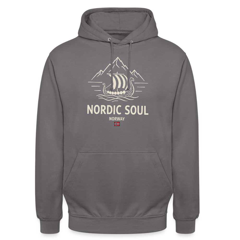 NORDIC SOUL Unisex Hoodie | Wikinger Reise Kapuzenpullover | Outdoor-Sweatshirt Norwegen - Mittelgrau