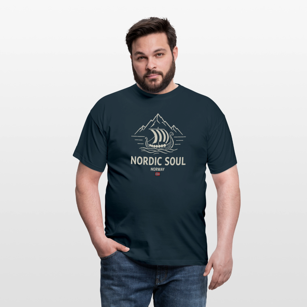 NORDIC SOUL – Norwegisches Wikinger-Langschiff Fjord T-Shirt - Navy