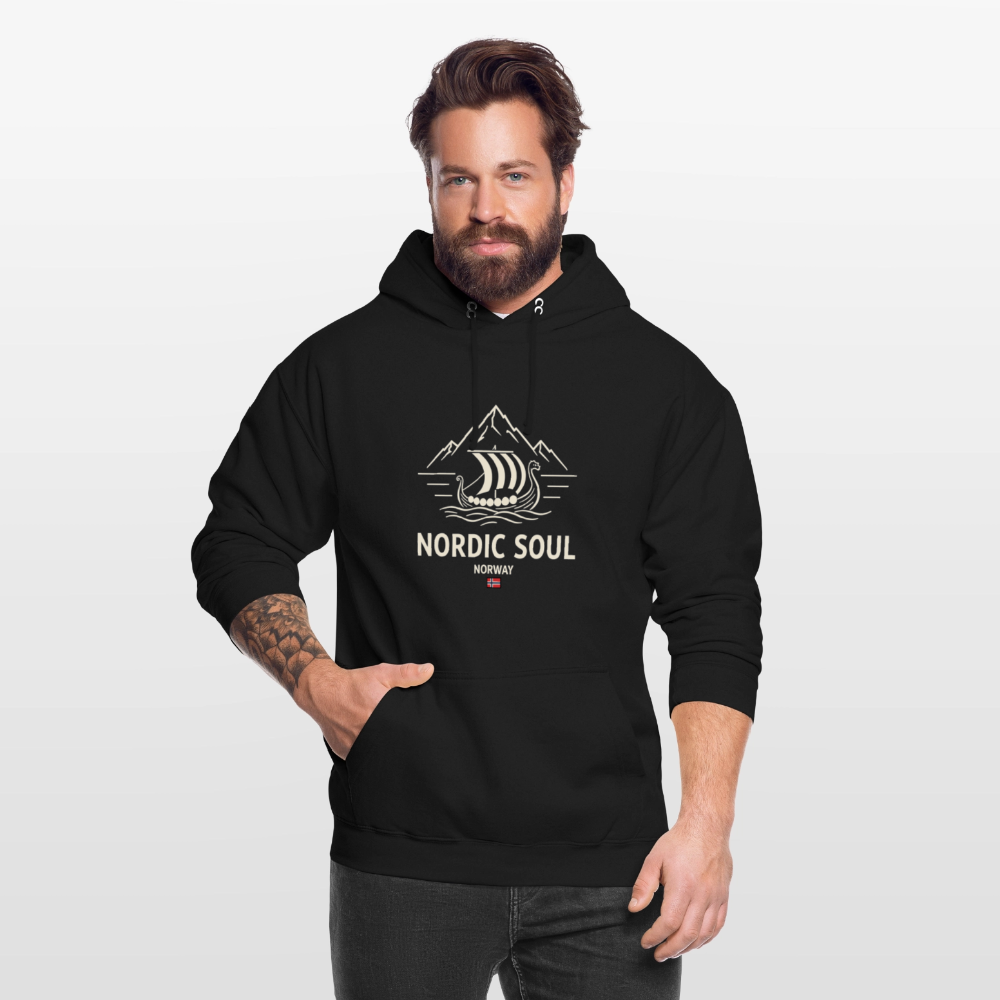 NORDIC SOUL Unisex Hoodie | Wikinger Reise Kapuzenpullover | Outdoor-Sweatshirt Norwegen - Schwarz