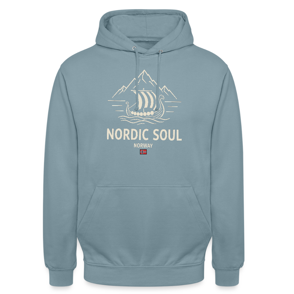 NORDIC SOUL Unisex Hoodie | Wikinger Reise Kapuzenpullover | Outdoor-Sweatshirt Norwegen - Nebelblau