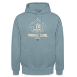 NORDIC SOUL Unisex Hoodie | Wikinger Reise Kapuzenpullover | Outdoor-Sweatshirt Norwegen - Nebelblau